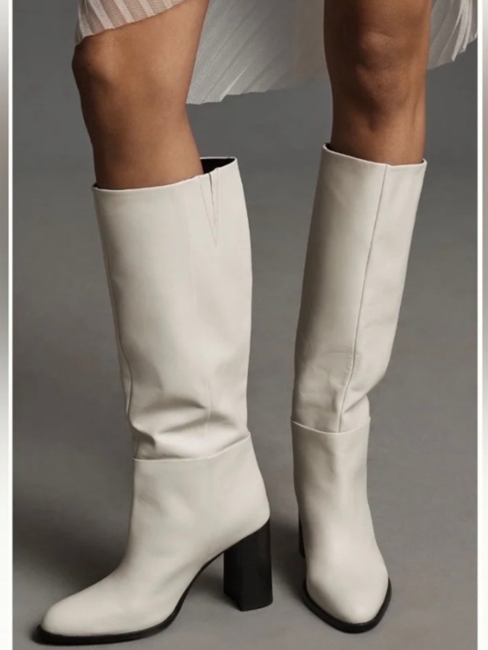 Seychelles Push to Start Knee High Boot Leather White SZ 9.5 Medium Calf
